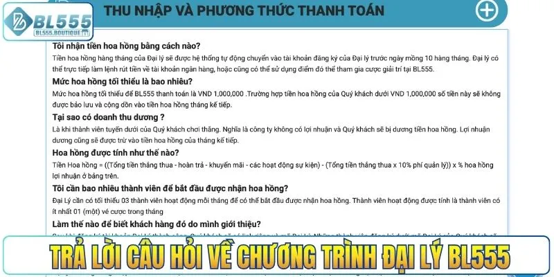 Trả lời câu hỏi về chương trình đại lý BL555